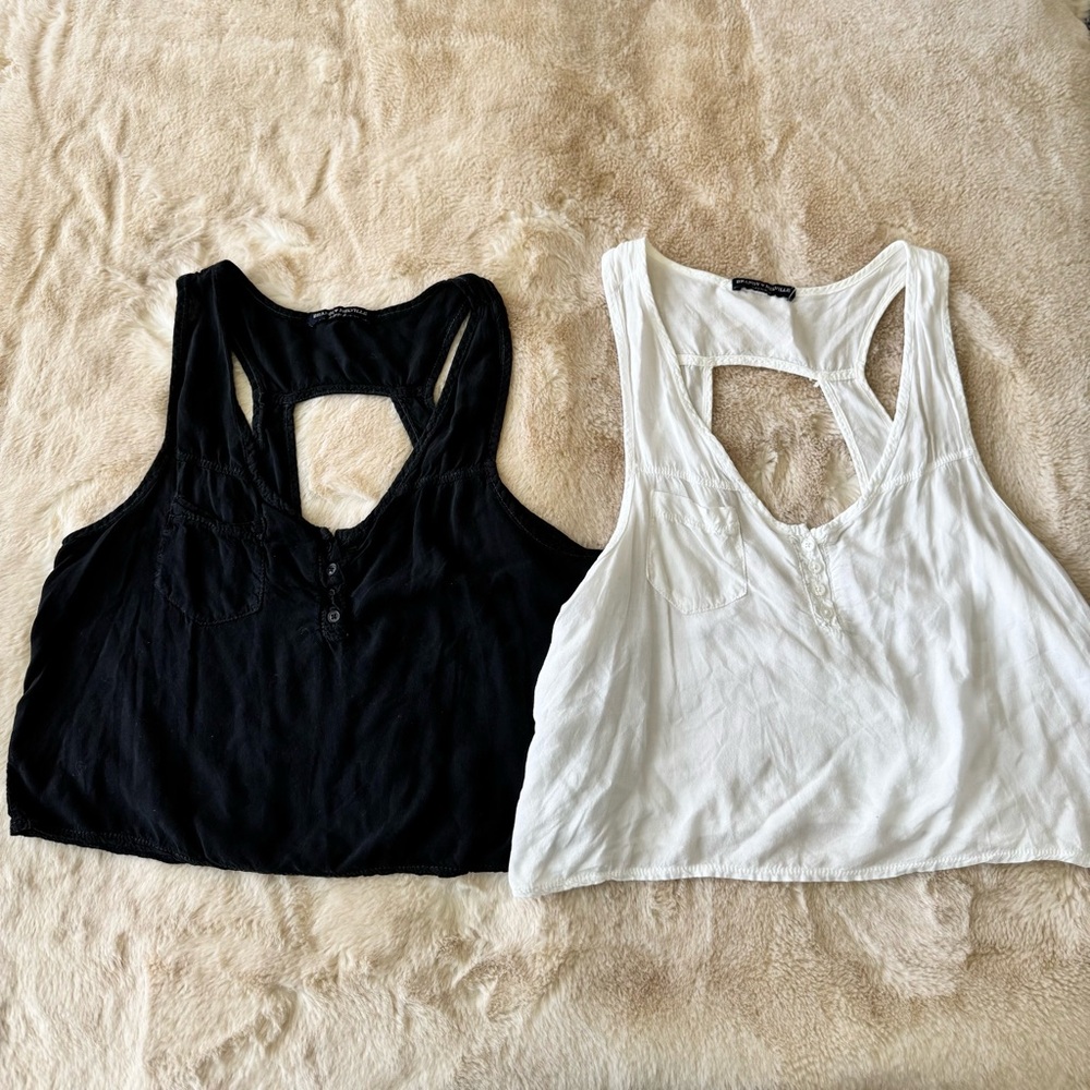 Brandy Melville Black and White Cropped Cutout Back Tank Bundle